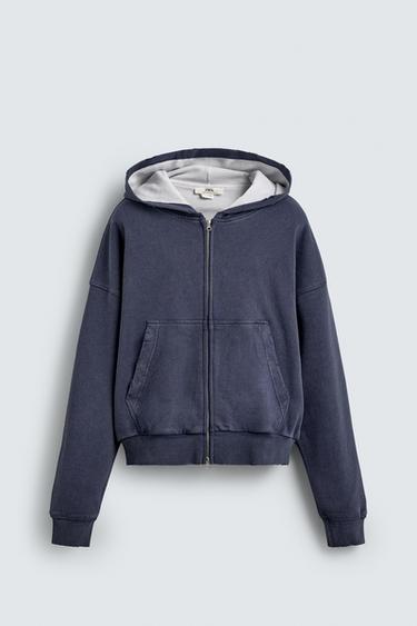 SUDADERA COMBINADO WAFFLE CAPUCHA - Azul tinta de Zara