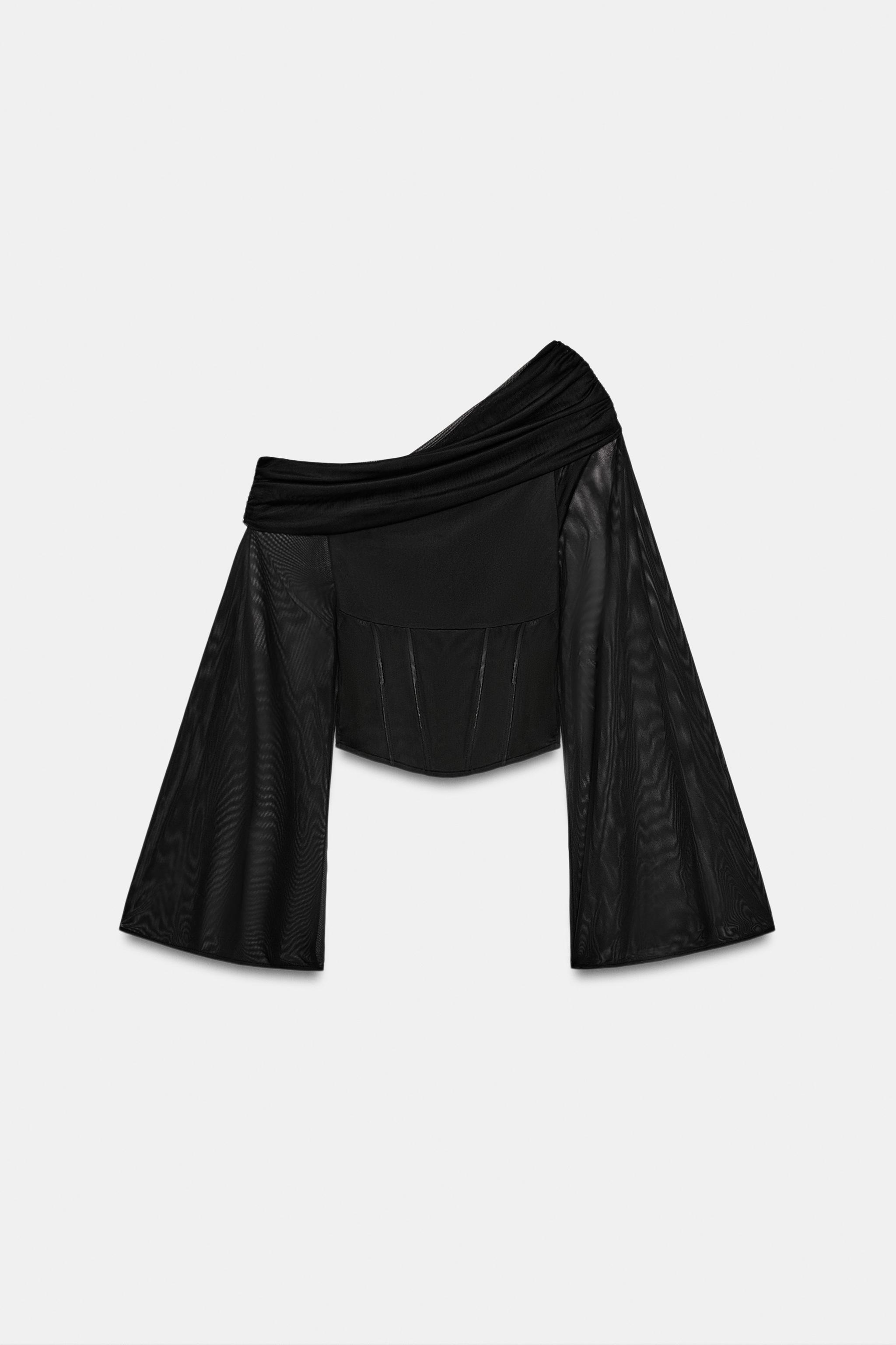 ASYMMETRIC DRAPED TULLE TOP - Black | ZARA United States ASYMMETRIC DRAPED TULLE TOP - Black | ZARA United States