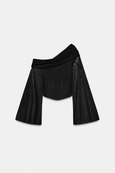 ASYMMETRIC DRAPED TULLE TOP - Black by Zara - Image 2