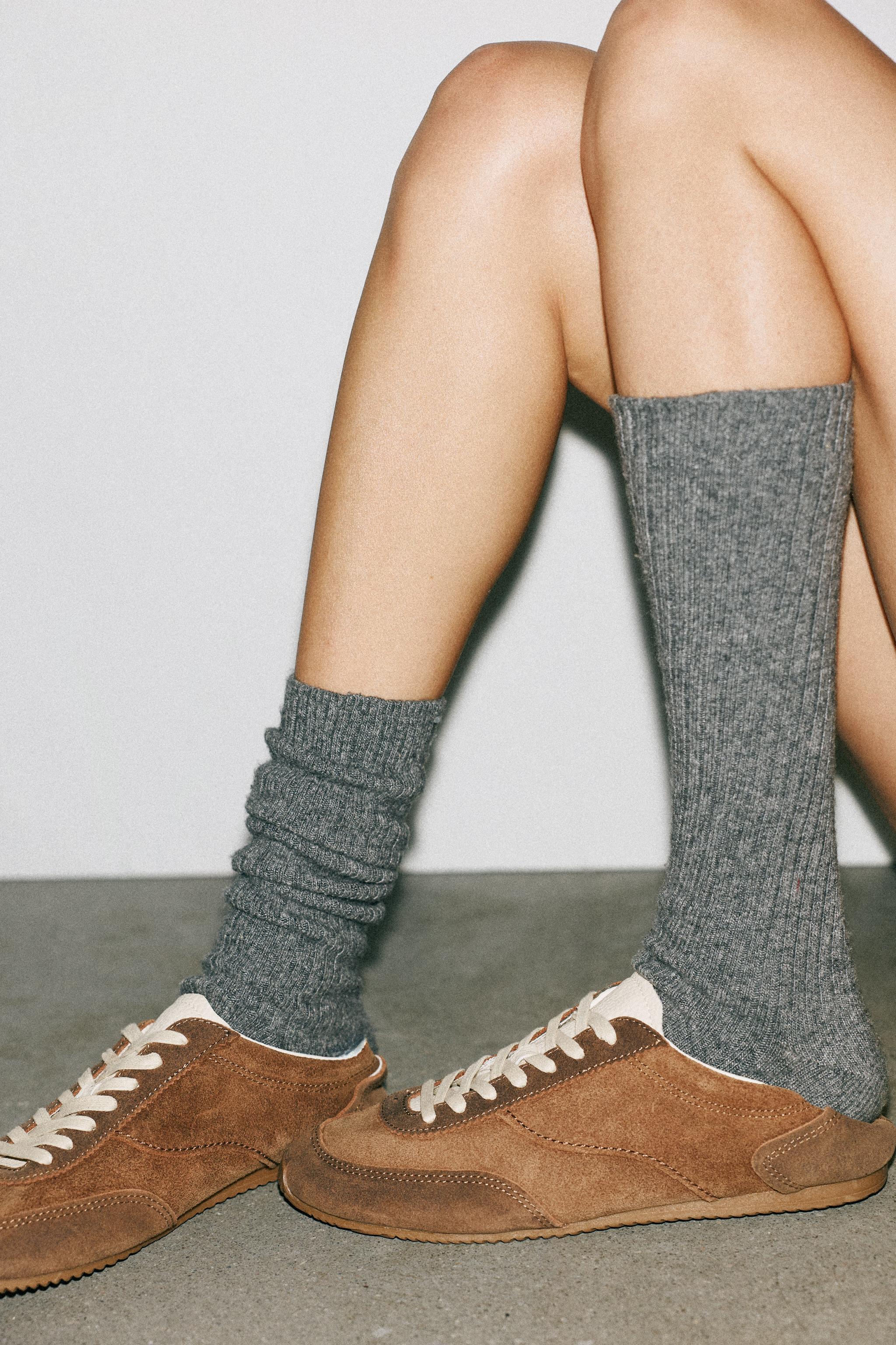 ザラ　コントラストレザースニーカー　24.0 コントラストレザースニーカー - ブラウン | ZARA Japan / 日本
