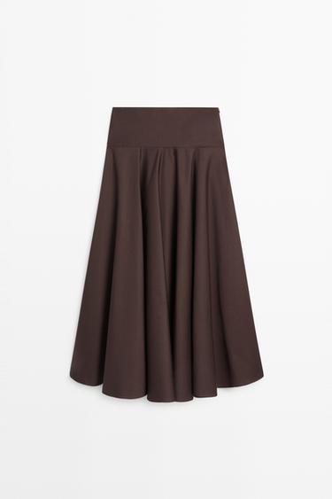 Zara Flounce midi skirt with yoke detail - Brown - Image 0