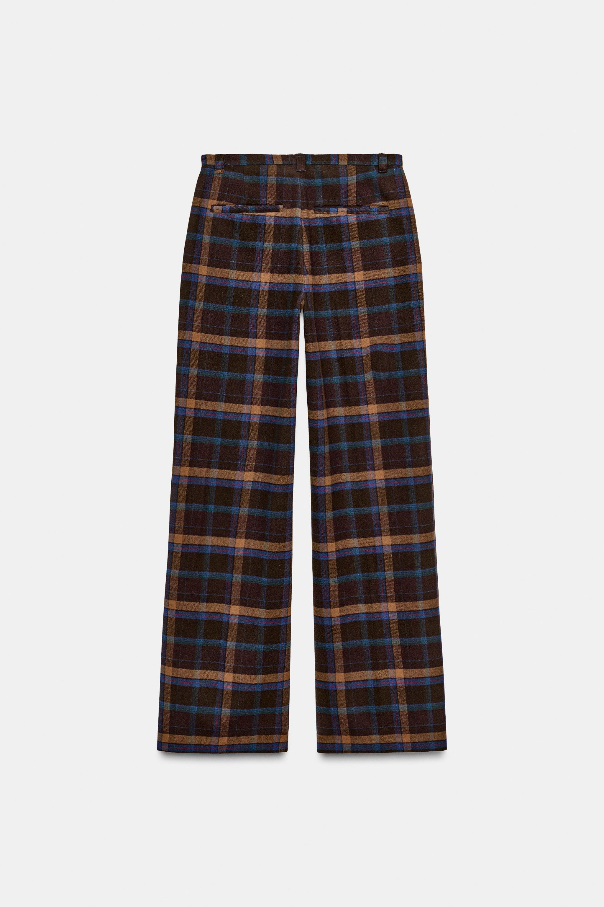 PLAID WOOL BLEND PANTS