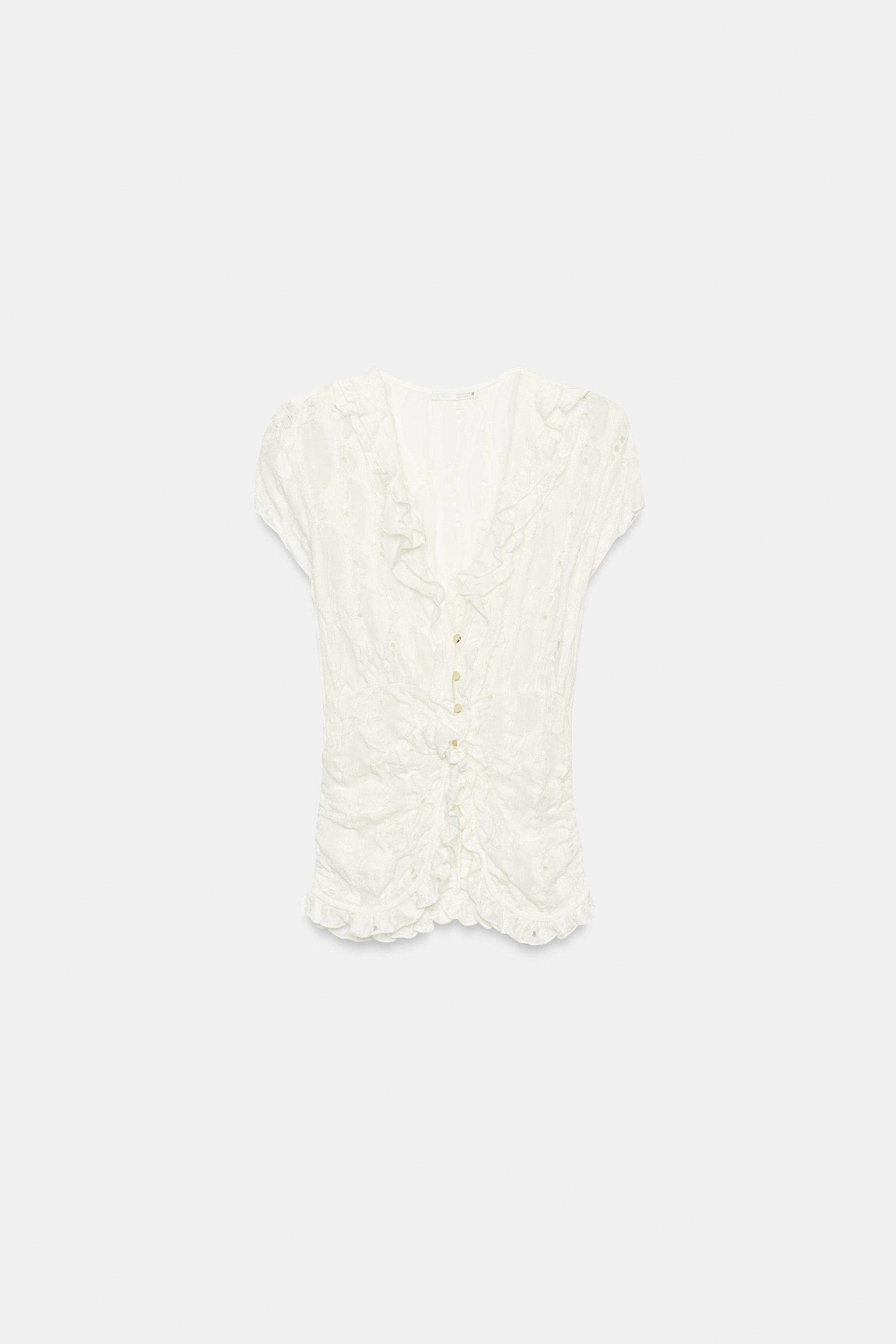 Женские блузки Zara RUFFLED CUTWORK BLOUSE — фото 6