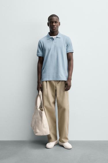 Zara PIQUÉ TEXTURED POLO - Light blue - Image 0
