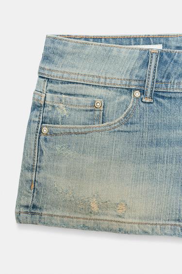 TRF LOW-RISE MINI DENIM SHORTS - Light blue by Zara - Image 5