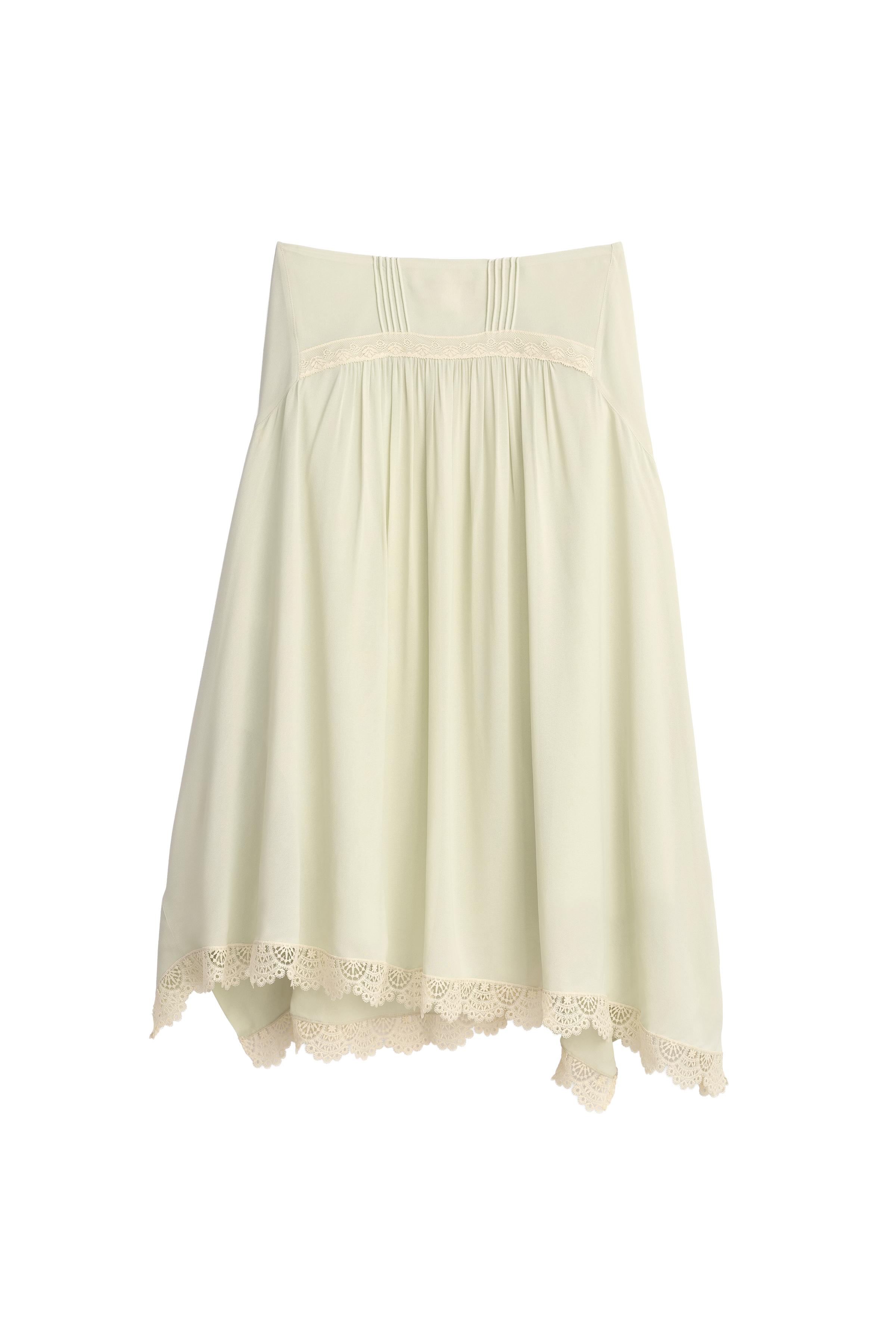 スカート laceslitrufflefrilltieredskirt willfully LIMITED EDITION LACE RUFFLE SKIRT - Light green | ZARA India