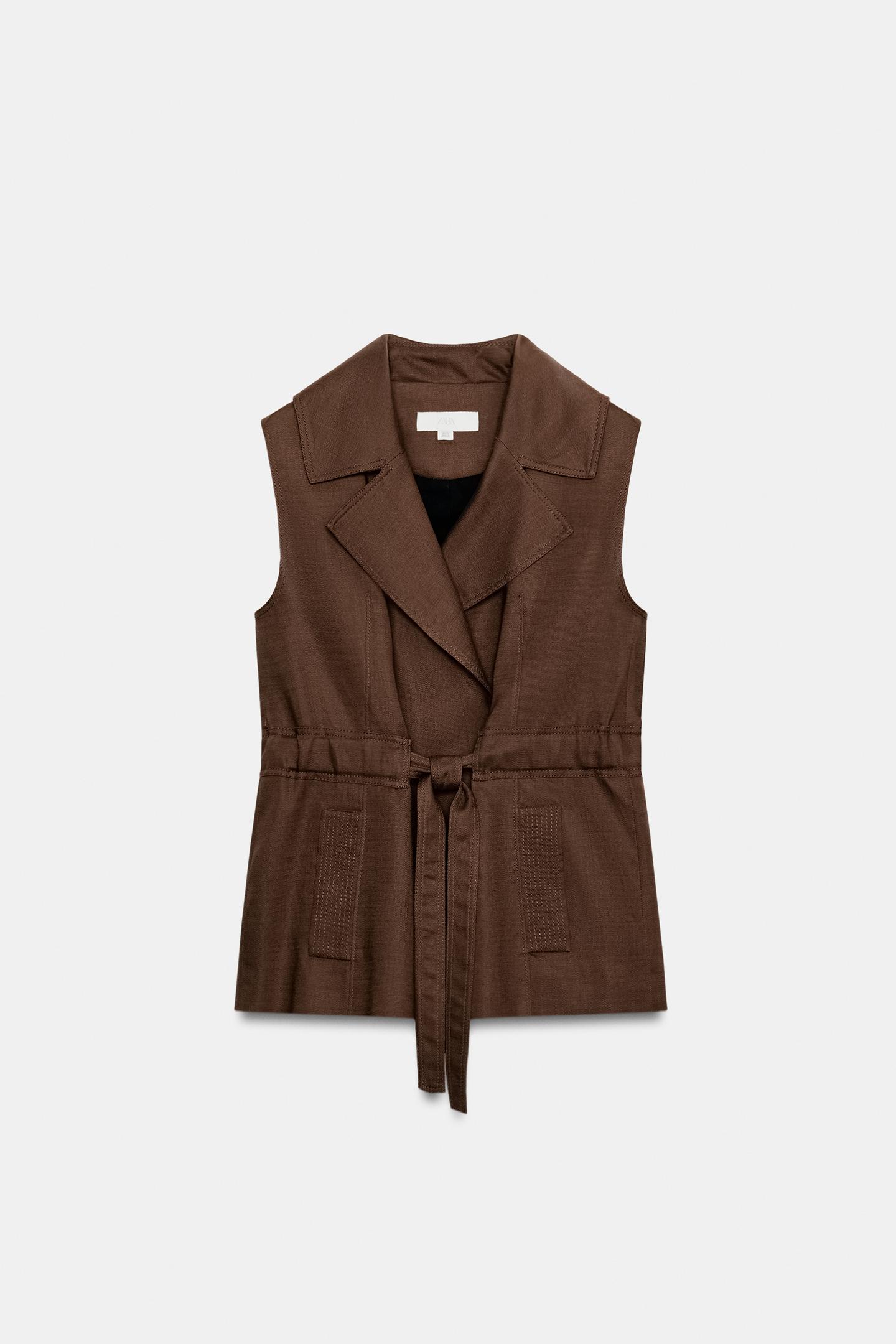 Женский жилет Zara Linen Belted Vest, цвет: Коричневый — фото 7