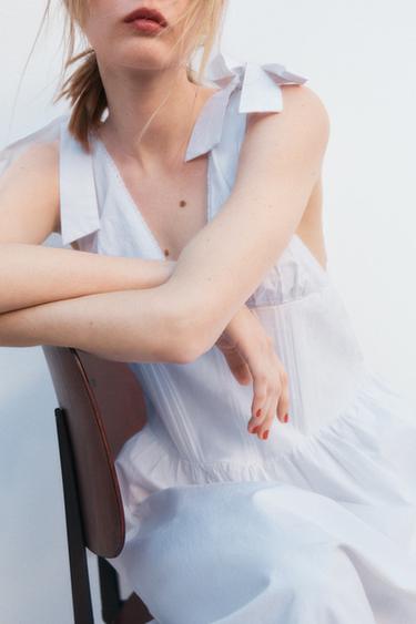 POPLIN MIDI DRESS WITH TIES - White by Zara