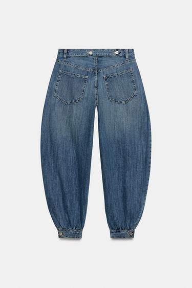 TRF BALLOON MID-WAIST JEANS WITH BELT LOOP - Blue by Zara