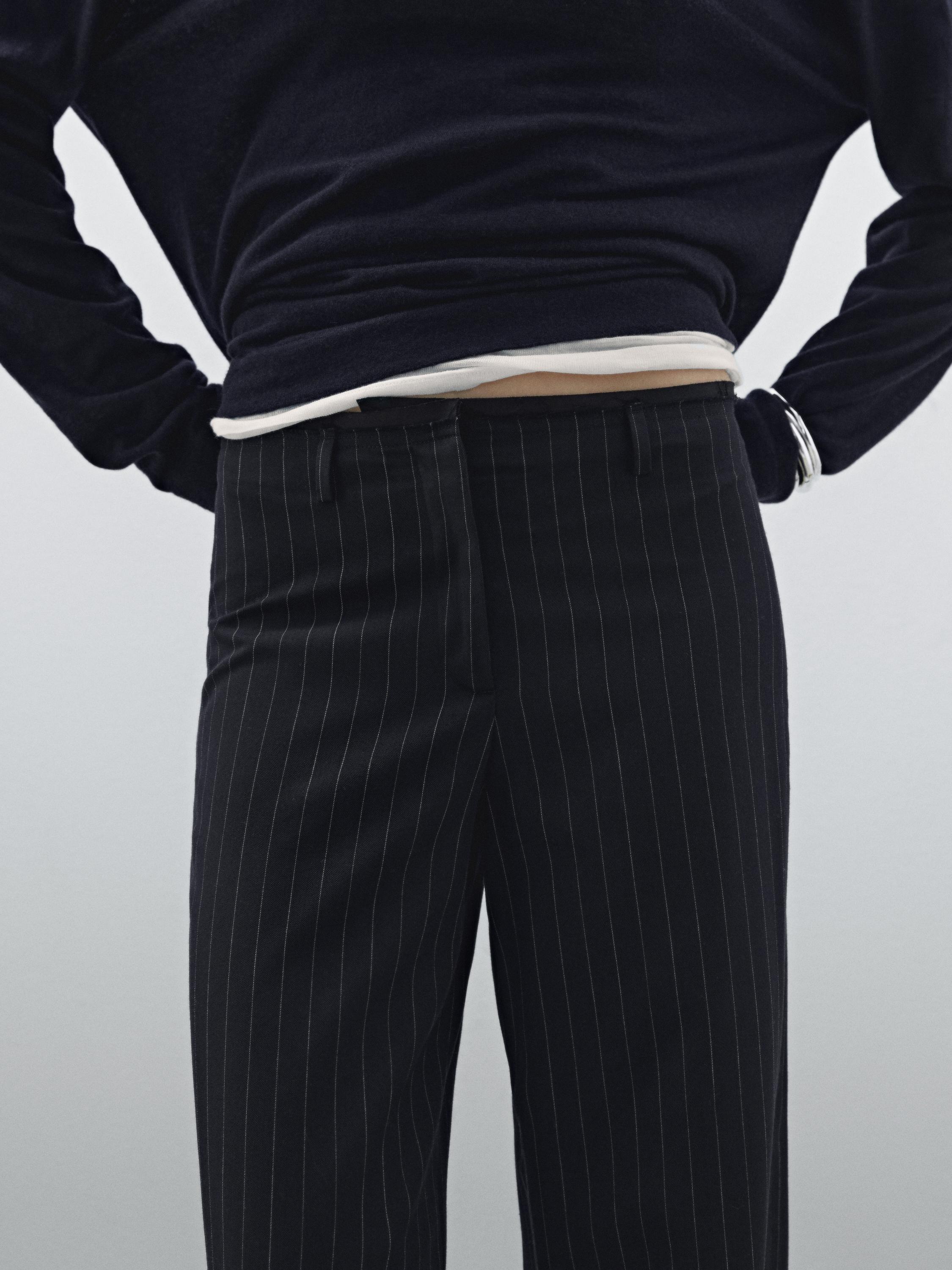 Pinstripe wool blend trousers - Navy blue | ZARA United States
