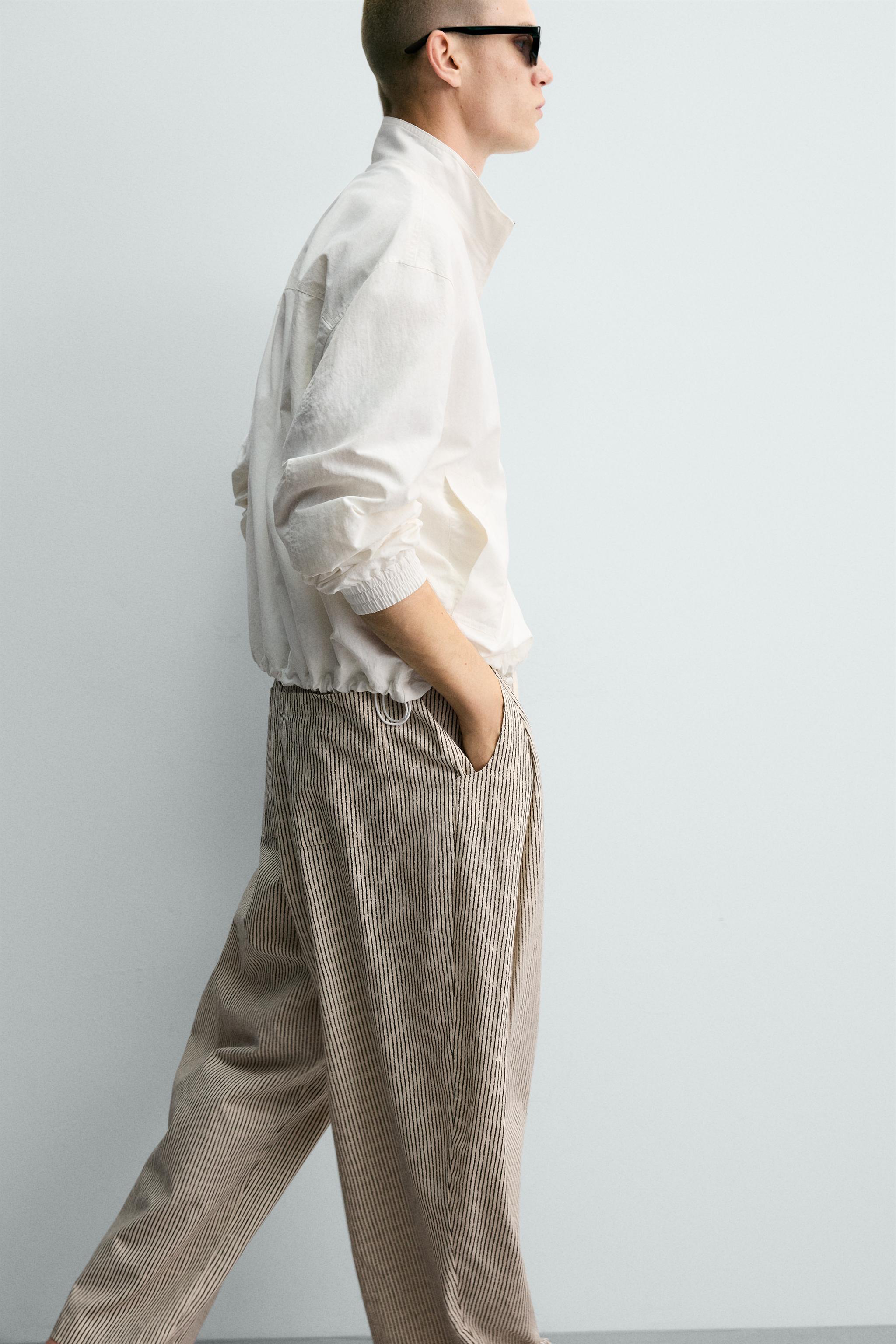 Мужские брюки Zara STRIPED WIDE FIT BELTED PANTS — фото 7