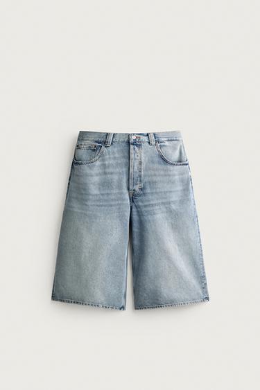 BAGGY FIT DENIM JORTS - Light blue by Zara