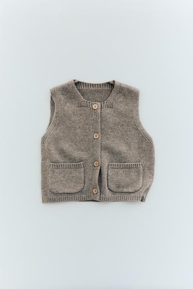 WOOL BLEND KNIT VEST - Sand by Zara