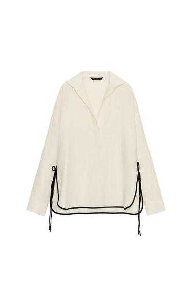 ZW COLLECTION 100% LINEN SHIRT WITH CONTRAST PIPING - Beige by Zara