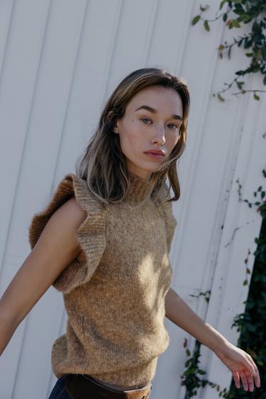 WOOL GILET WITH RUFFLES - Light camel by Zara - Image 3