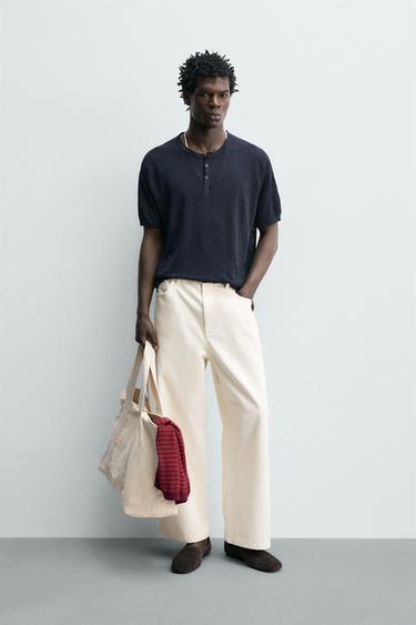 ФУТБОЛКА С ВОРОТНИКОМ НА ПУГОВИЦАХ ИЗ 100% ЛЬНА — МОРСКОЙ СИНИЙ от Zara — изображение 0