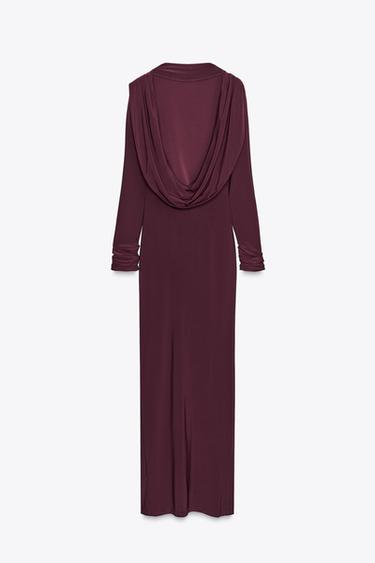 Zara BACKLESS DRAPED DRESS - Burgundy
