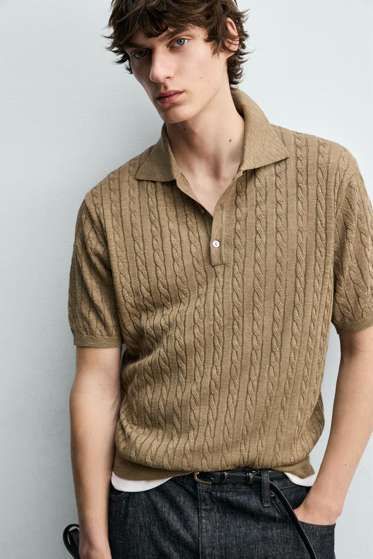 ZARA CABLE KNIT TEXTURED POLO SHIRT