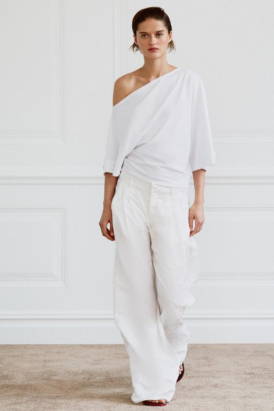 BUTTON BOAT NECK T-SHIRT from Zara - $35.90