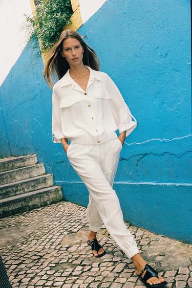 PANTALÓN PUÑO BAJO - Blanco de Zara