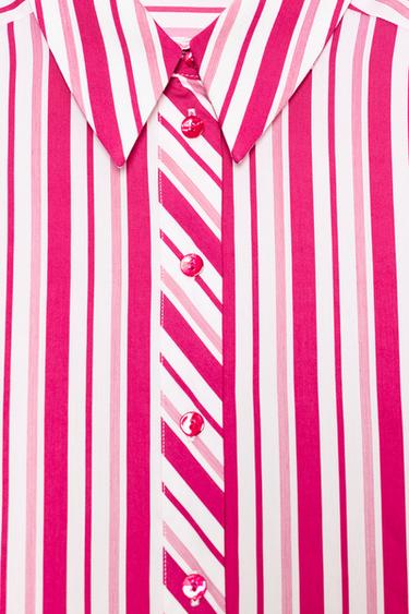 CHEMISE À RAYURES À MANCHES RETROUSSÉES - Rouge / Blanc de Zara - Image 8