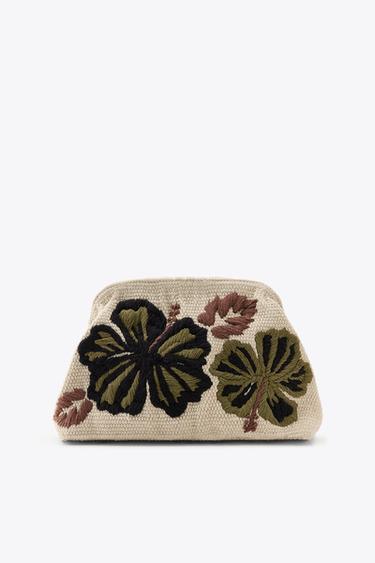 SMALL BAG WITH EMBROIDERED FLOWERS - Ecru by Zara