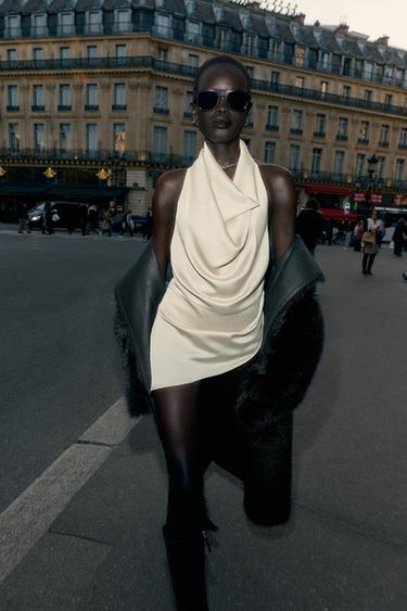 ASYMMETRIC SATIN HALTER TOP - Cava by Zara