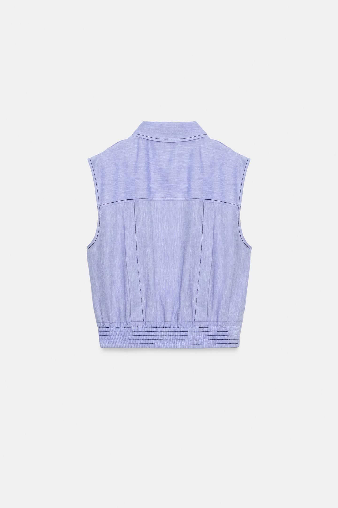 Женский топ Zara Linen Top with Topstitching, цвет: Светлый синий — фото 3