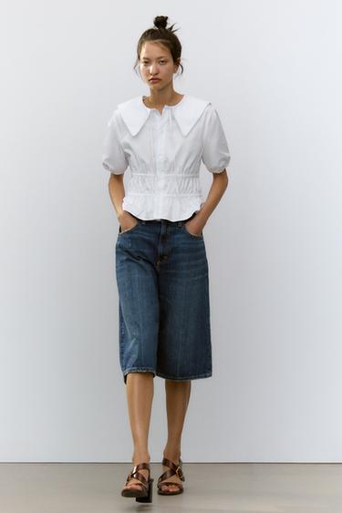 Zara GABARDINE SHIRT WITH ELASTIC - White
