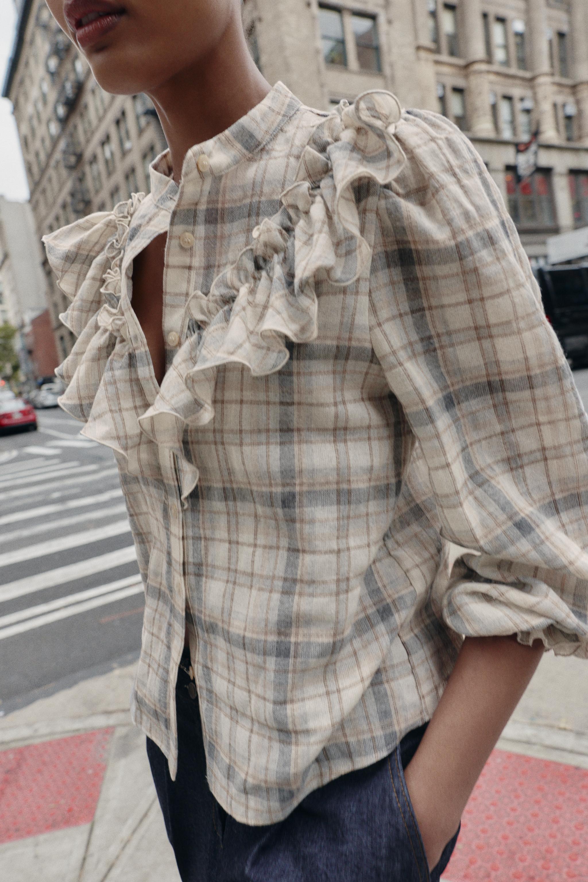 RUFFLED PLAID SHIRT