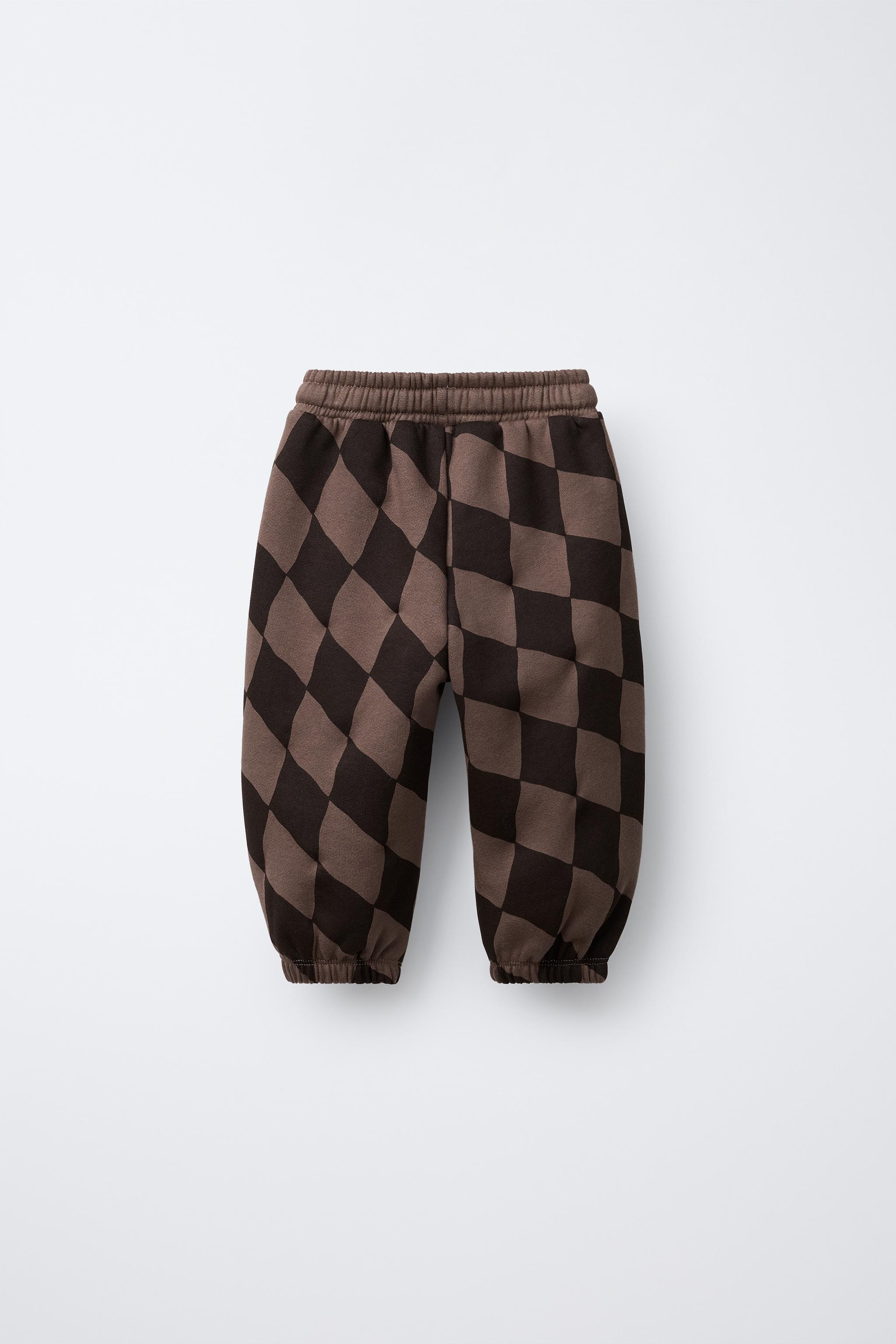 PLUSH DIAMOND PATTERN PANTS - Brown | ZARA United States