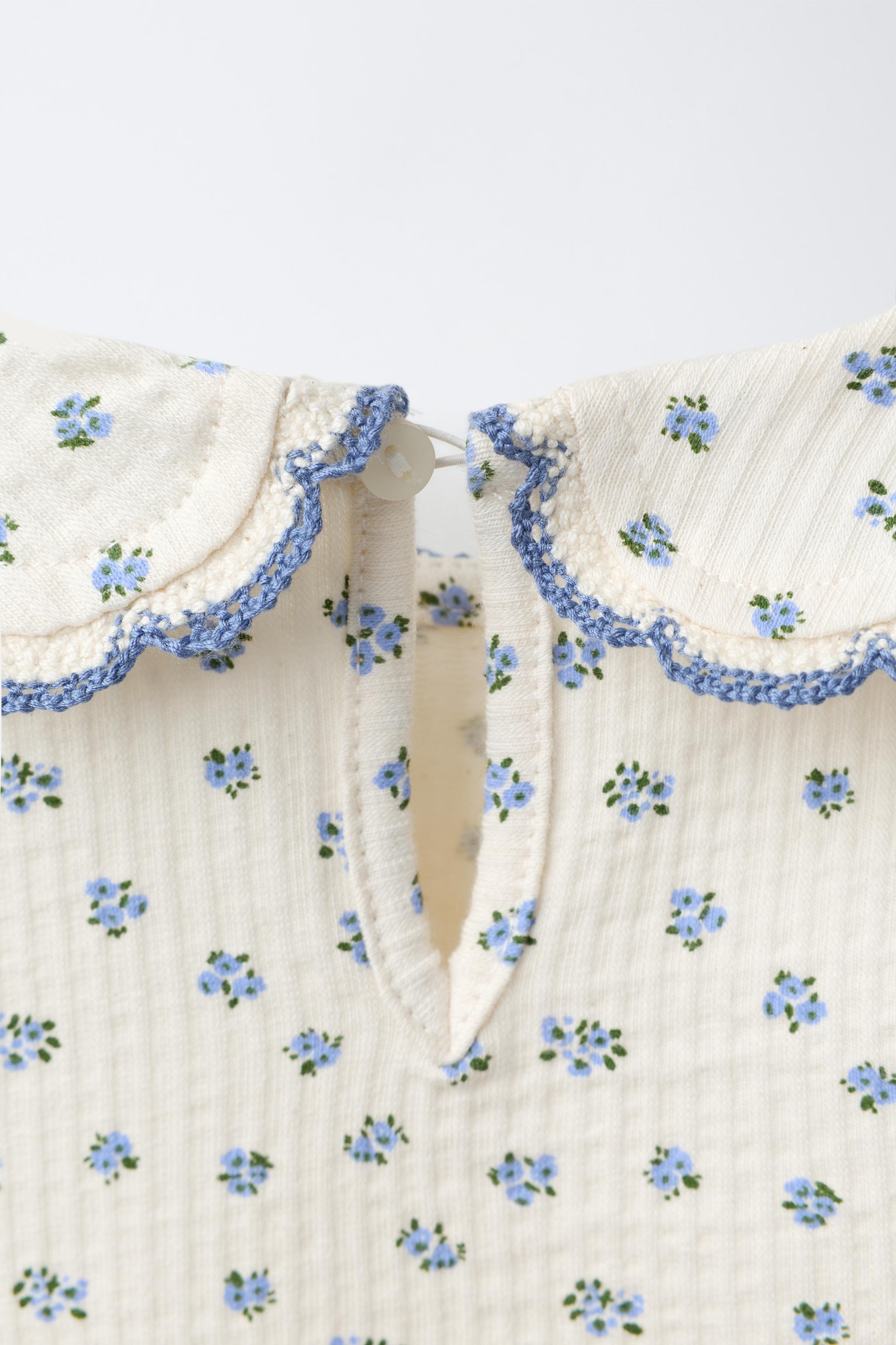 Детские футболки Zara CROCHET PETER PAN COLLAR T-SHIRT — фото 4