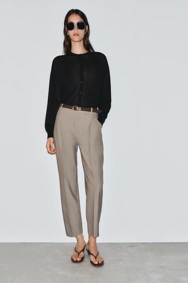 PANTALONI PÂNĂ LA GLEZNĂ CU CUREA - ocru de la Zara