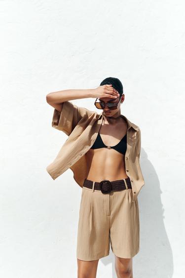 BERMUDA SHORTS WITH DARTS AND BELT - Mid-camel by Zara