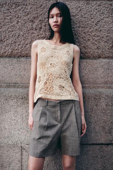 Zara 鈎編無袖上衣 - 芥末色