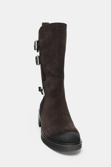BUCKLED SPLIT SUEDE ANKLE BOOTS - Brown by Zara - Image 4