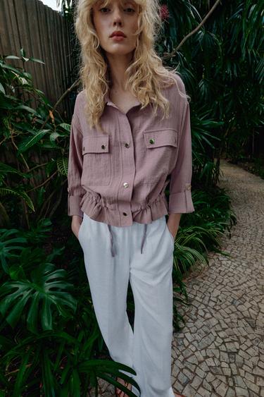 VESTE COURTE MANCHES RETROUSSÉES - Mauve de Zara - Image 1