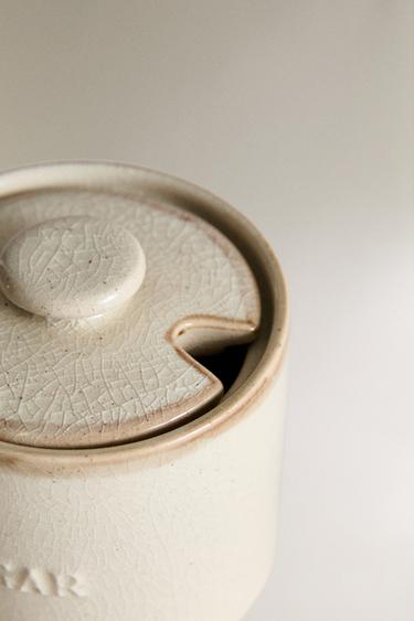 STONEWARE SUGAR BOWL WITH SPOON - Grey / Beige by Zara - Image 2