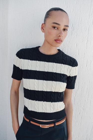 CABLE-KNIT STRIPED JUMPER - striped by Zara