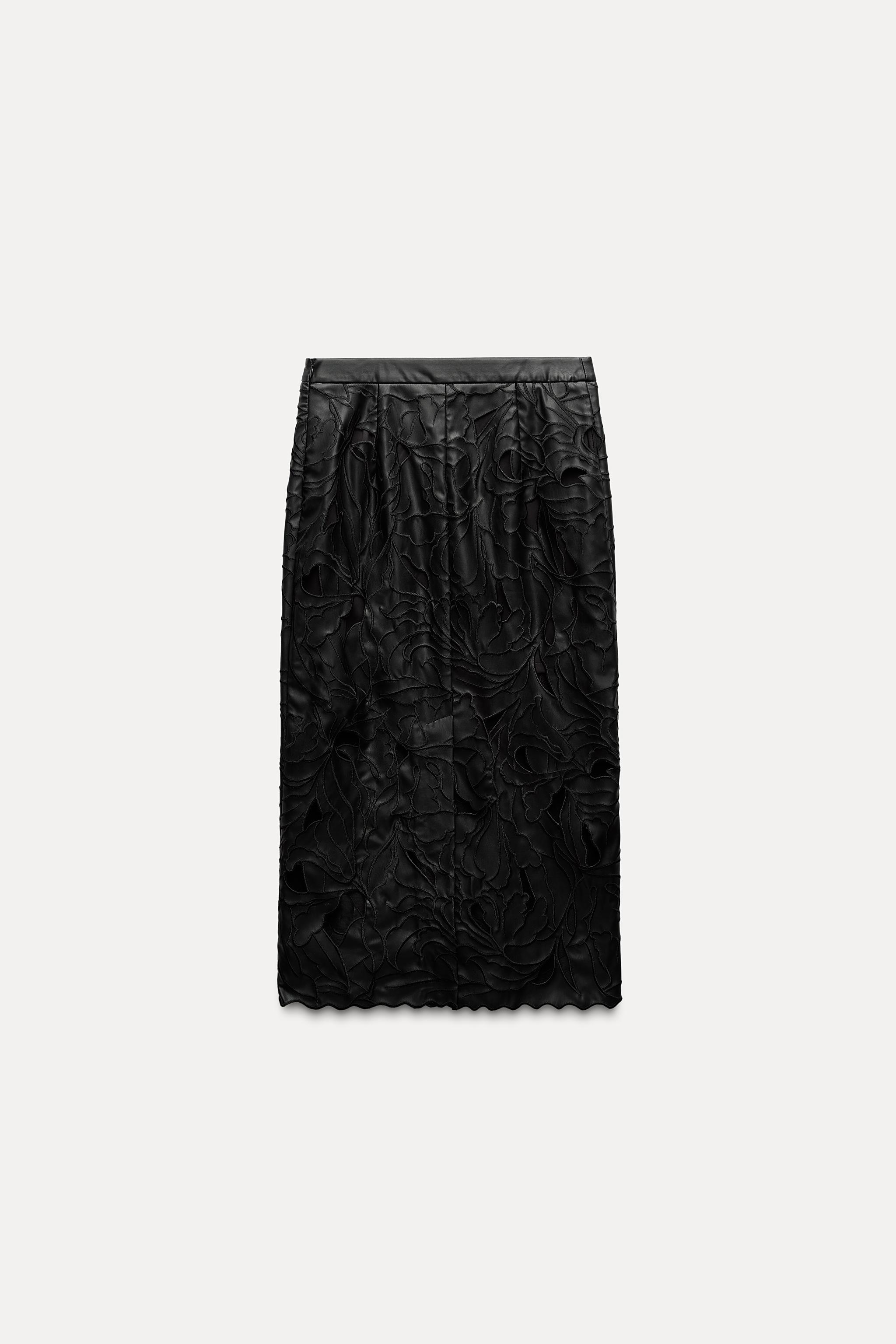 型押しフェイクレザースカート - ブラック | ZARA Japan / 日本
