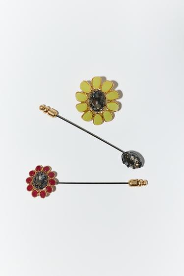 PAKKE MED 3 BROCHER MED NÅL OG BLOMSTERJEWEL - guld fra Zara