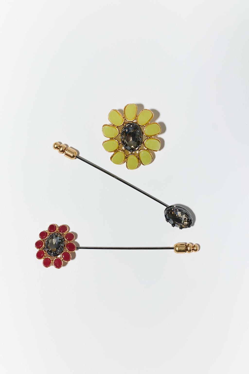 PACK OF 3 FLOWER AND GEM STICK BROOCHES