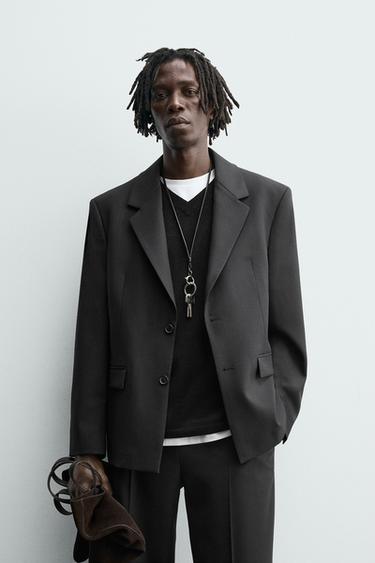 Zara TEXTURED SUIT BLAZER - Anthracite Gray