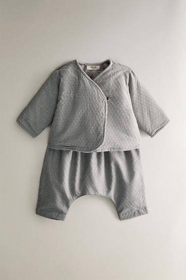 CHILDREN’S QUILTED CHECK JACKET - Grey green by Zara - Image 4