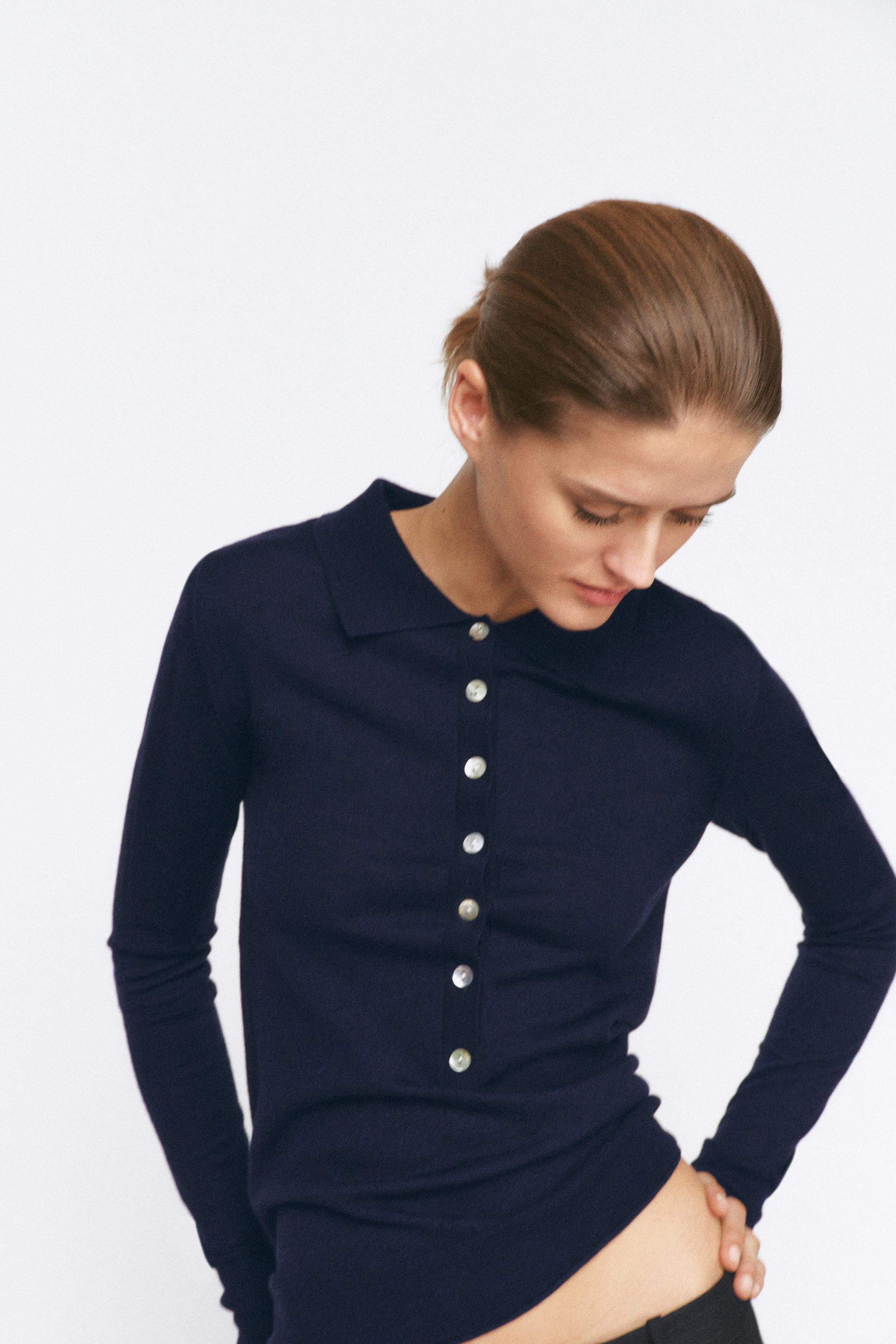 FINE KNIT WOOL POLO SHIRT - Navy blue | ZARA United States
