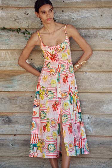 ROBE MIDI IMPRIMÉE PATCHWORK AVEC LIN - Multicolore de Zara - Image 2
