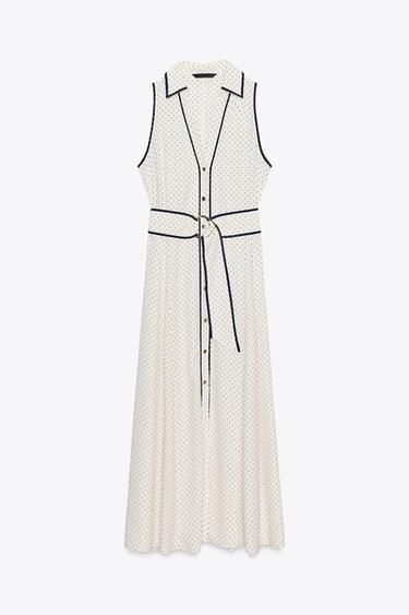 ROBE MIDI CHEMISE À POIS - Écru / Bleu marine de Zara - Image 3