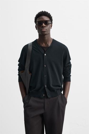 CARDIGAN I ULD/BOMULD - mørk marine fra Zara