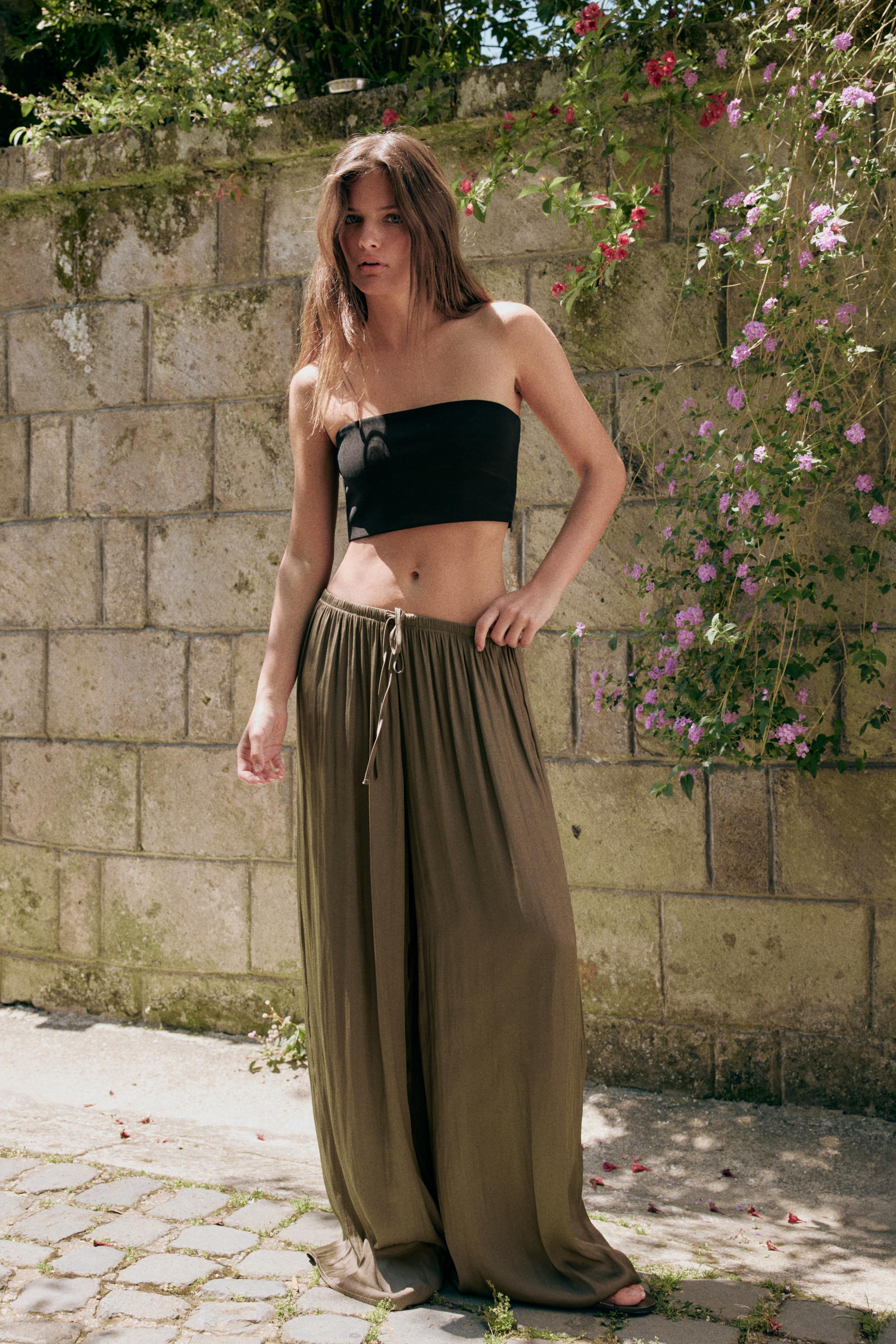 FLOWY PALAZZO PANTS — Dark khaki
