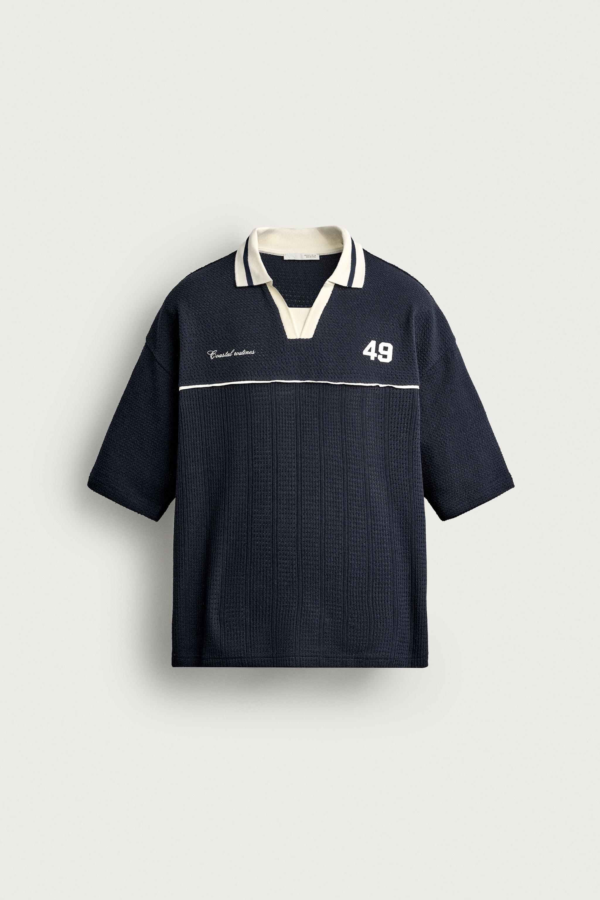 RELAXED FIT RETRO SOCCER JACQUARD POLO — Navy blue